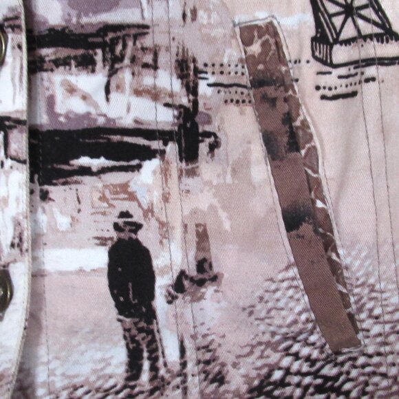 Mirror Image Women Jean Jacket White/Brown Scenic Paris Buttons Down Vintage - Picture 6 of 8